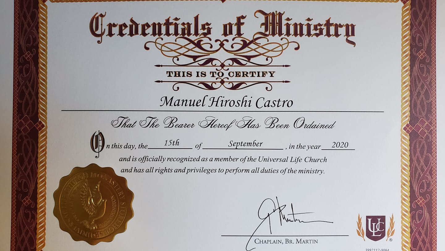 Traveling Wedding Officiant by Manny Castro - Logo